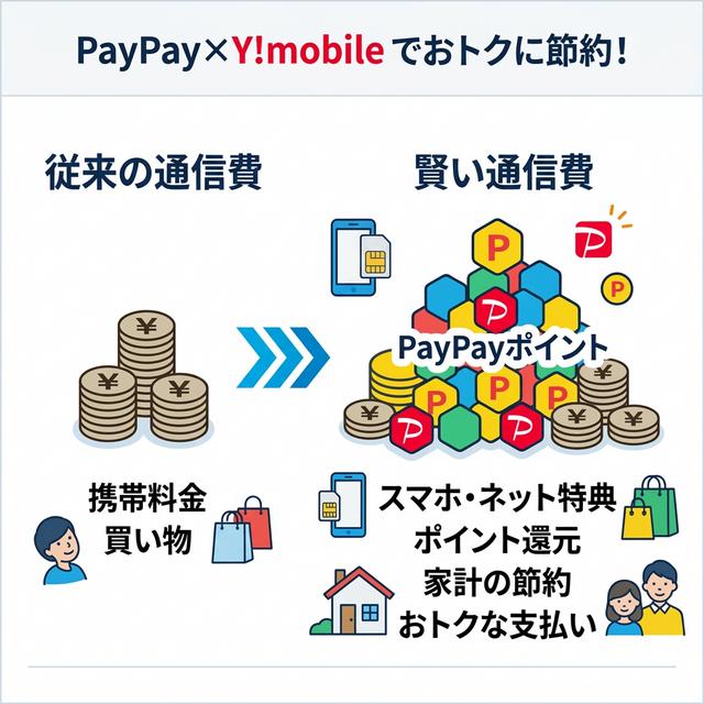 ワイモバイルのポイ活による通信費相殺の仕組み図解