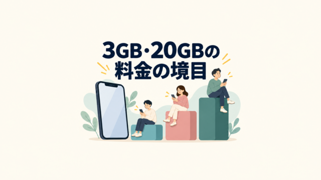 スマートフォンと3段階のデータ料金を表したイメージ